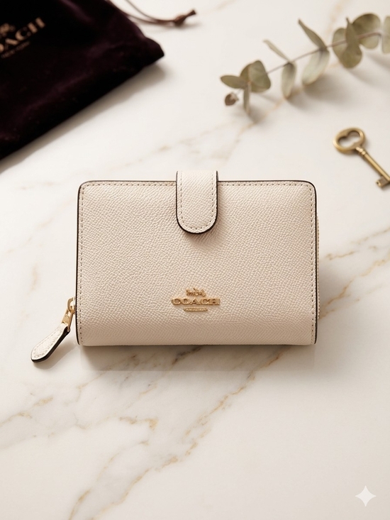 Coach Handbags - Coach Small Pebbled Leather Snap Wallet in Chalk